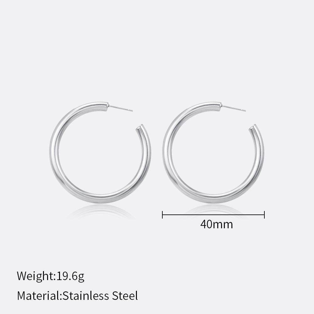 European and American Fashion Simple Plain Hoop Earrings: 20/25/30/40/50mm Stainless Steel Women's Hoop Earrings