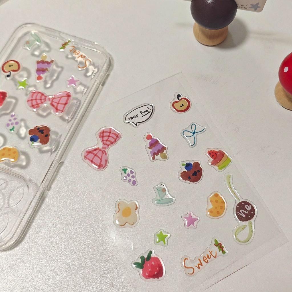 Adesivo de Resina Relevo 3D Fofo Piscina dos Desejos de Bolo Capa de Celular Menina Laptop Decalque Gelatina Transparente Papelaria Caderno Decoração DIY