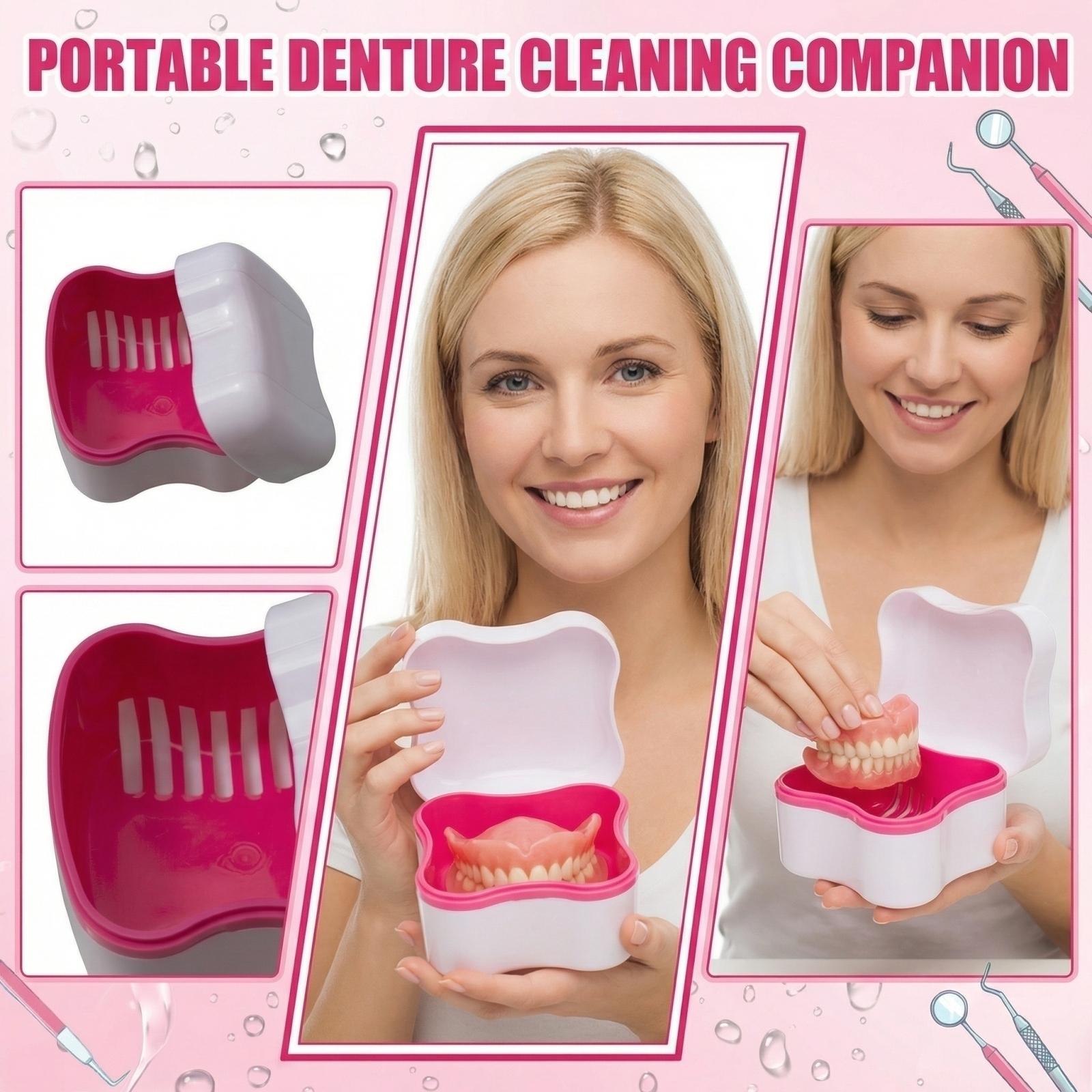 

Portable Braces Cleaning Box Denture Cleaner Portable Teeth Box One Size рожевий