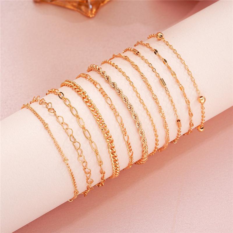 Cuban Chain Bracelet Set for Women, Gold Color, Boho Retro, Thick Twist, Trendy Quality Jewelry Gifts, 11Pcs,