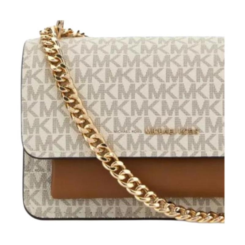 Michael Kors Clair Brand Logo Letter Print Canvas Shoulder Bag Crossbody Bag Women's Beige