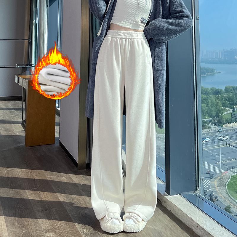 

Women s Wool Acetate High-Waisted Wide-Leg Pants - Autumn/Winter Straight-Leg, Drapey and Slimming Style. L