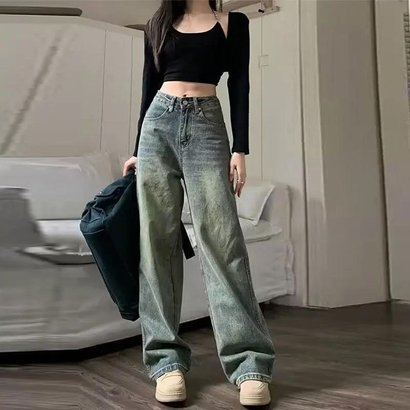 Vintage High-waisted Slimming Jeans Casual Bell Bottoms Versatile Straight-leg Long Pants for Women