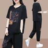 Suit Women's Summer Korean Version of The Large Size Printed Short-sleeved Blouse Women's Casual Loose and Thin Two-piece Suit