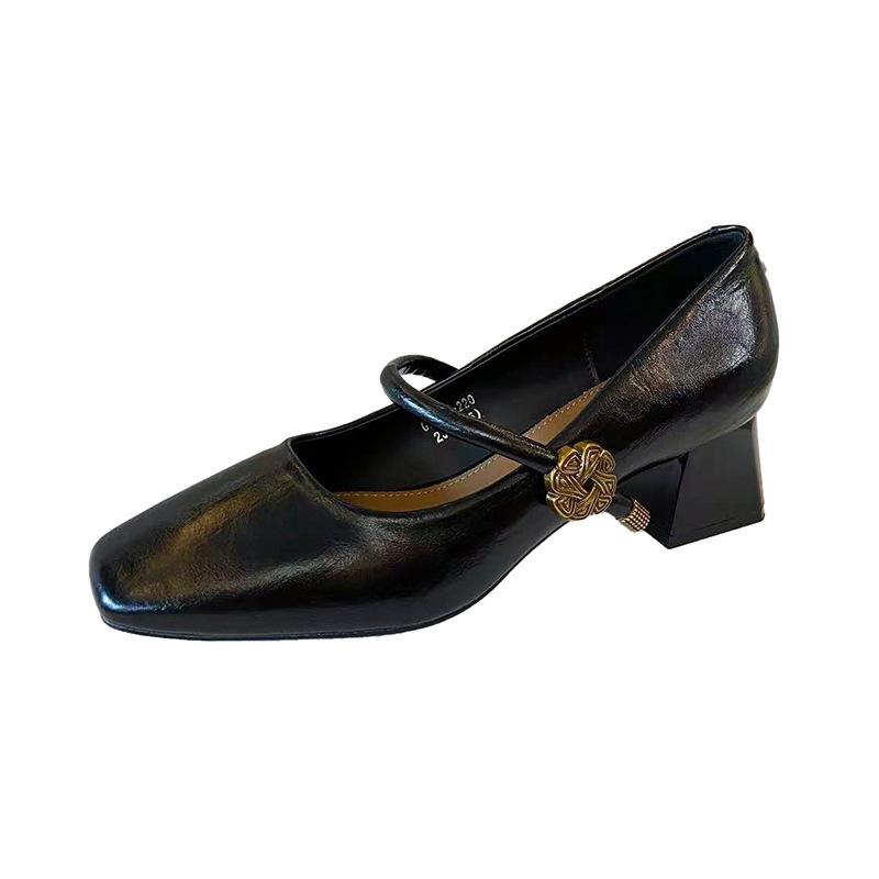 G2322-220 temperament retro Mary Jane shoes women's 2025 new thick-heeled single shoes one-word buckle high heels