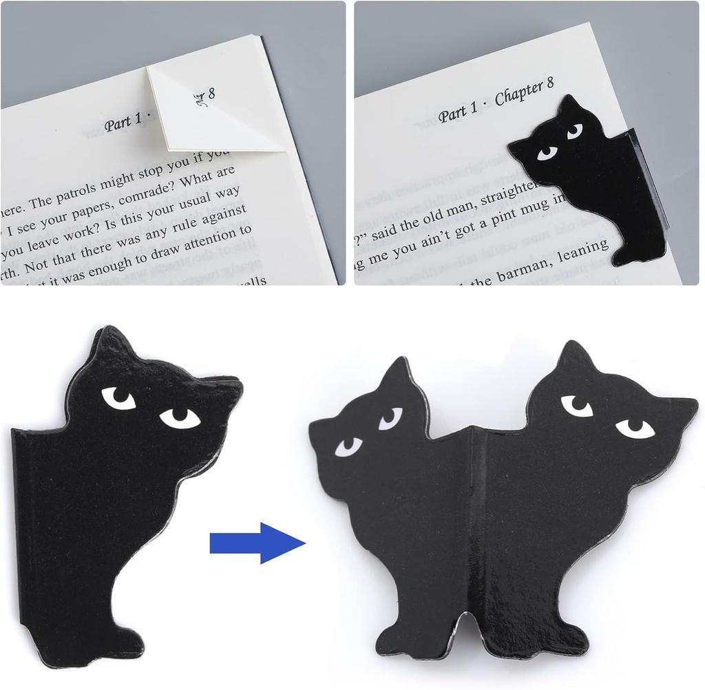 6/12 Stück Schwarze Katze Niedliche Lesezeichen Geschenk Magnetische Lesezeichen Gefalteter Lesezeichenhalter Geschenke für Katzenliebhaber und Schüler Lehrer Schule