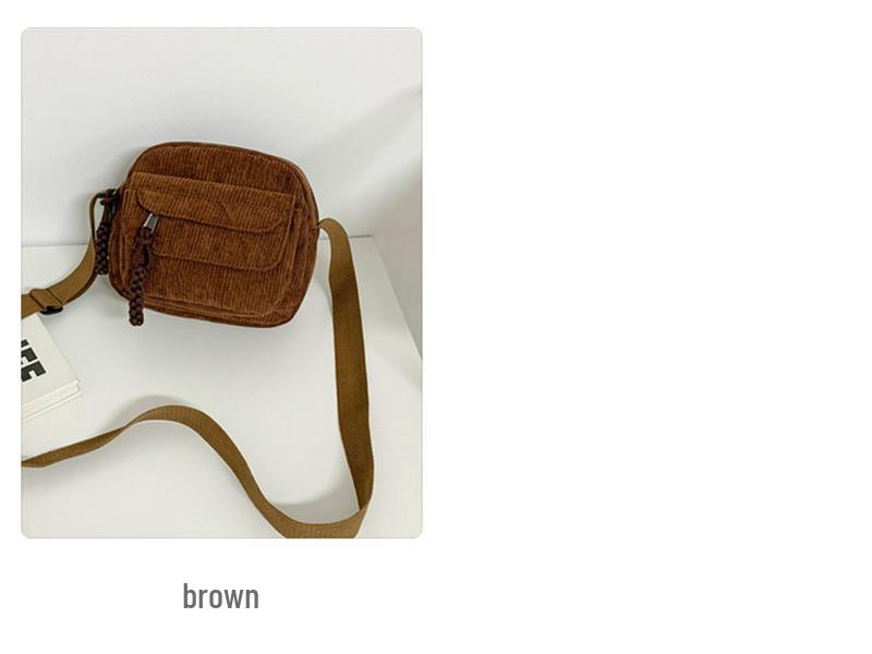 Torba na ramię i crossbody z sztruksu na wiosnę 2024 dla dziewcząt - Styl kampusowy, Jednolity kolor, Mała, Modna