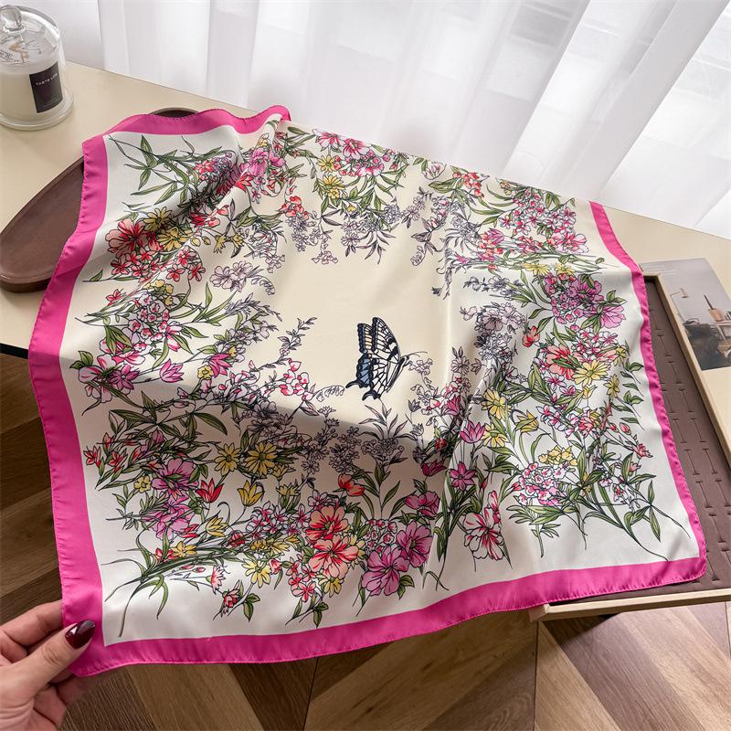 Pastoral butterfly simulation silk printing silk scarf small square scarf high-end shawl sunscreen neck scarf headscarf scarf women