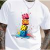 Unisexs White Casual Short Sleeve Tshirt Stacked Dice Print Breathable Round Neck Summer Tee Poker Board Game Parties Tower Des