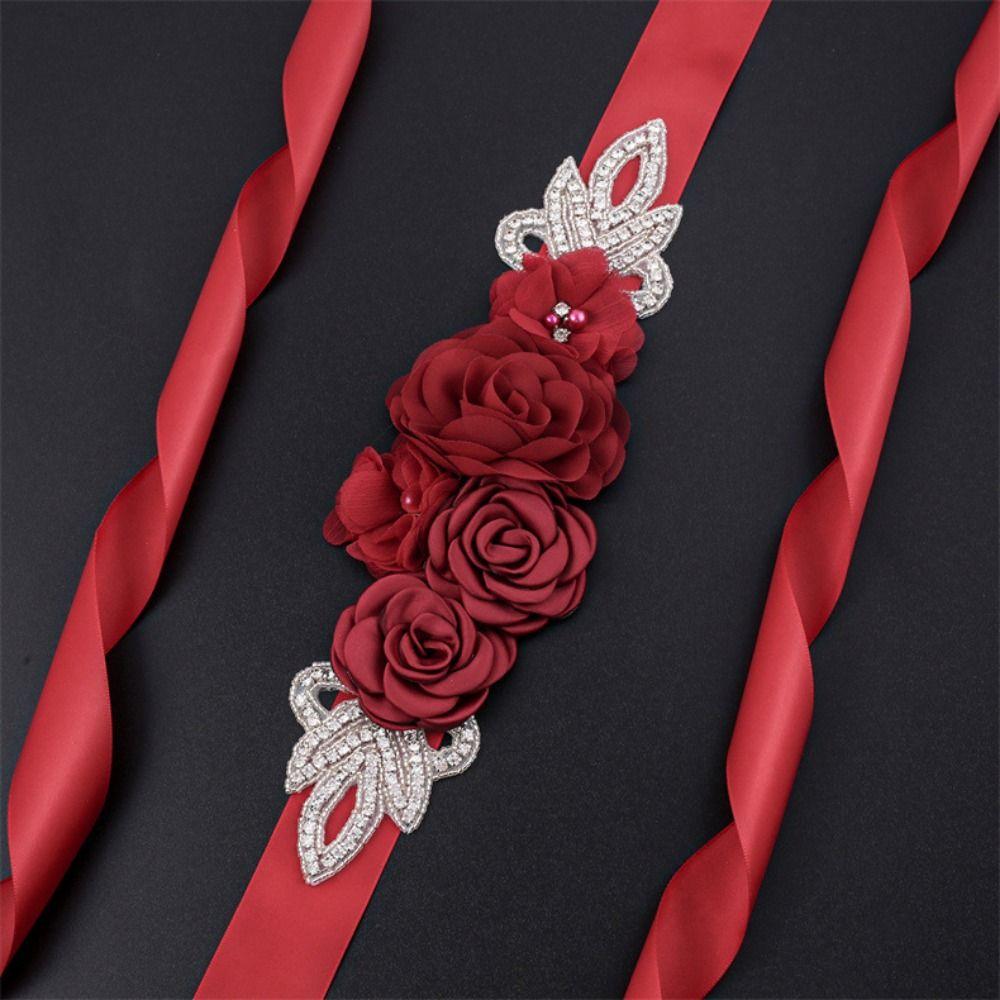 Creative Wedding Flower Waistband Rhinestone Beaded Floral Applique Sash Bridal Dress Accessories