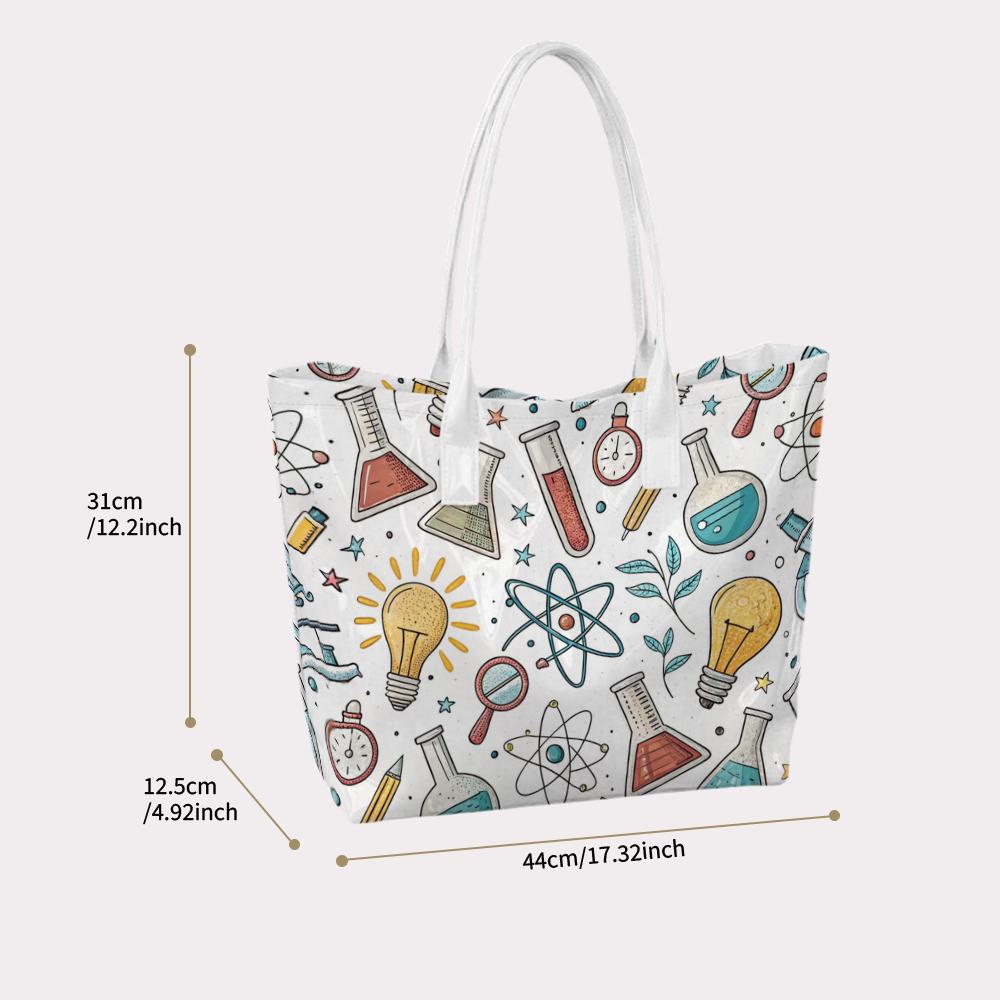 Cute Science Pattern Tote Bag Portable Casual Daily Carry Shoulder Bag for Women