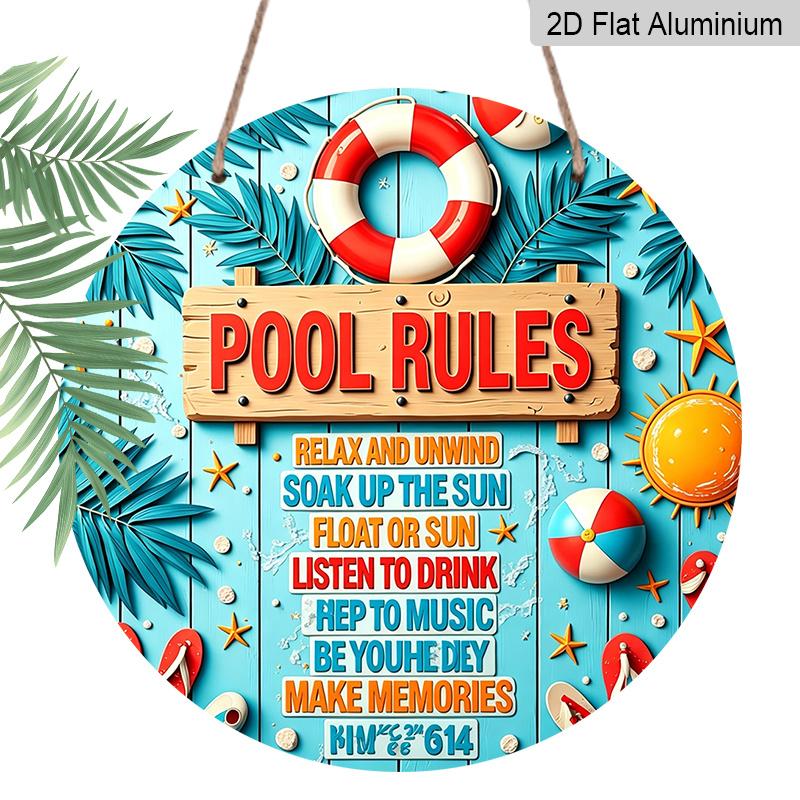 

2D Flat Aluminum Vintage Signage Wall Decorations, Available in Various Sizes, Featuring Pool Floats, Life Rings, and Bubble Patterns. Suitable for 20*20cm