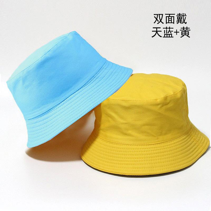 Double-sided bucket hat men's simple casual versatile basin hat women's solid color light board sun hat couple hat tide