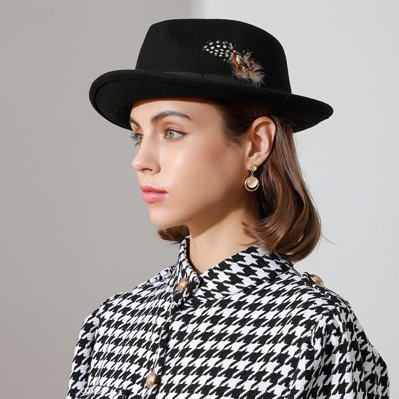 Unisex Classic Wool Felt Fedora with Feather - European & American Style