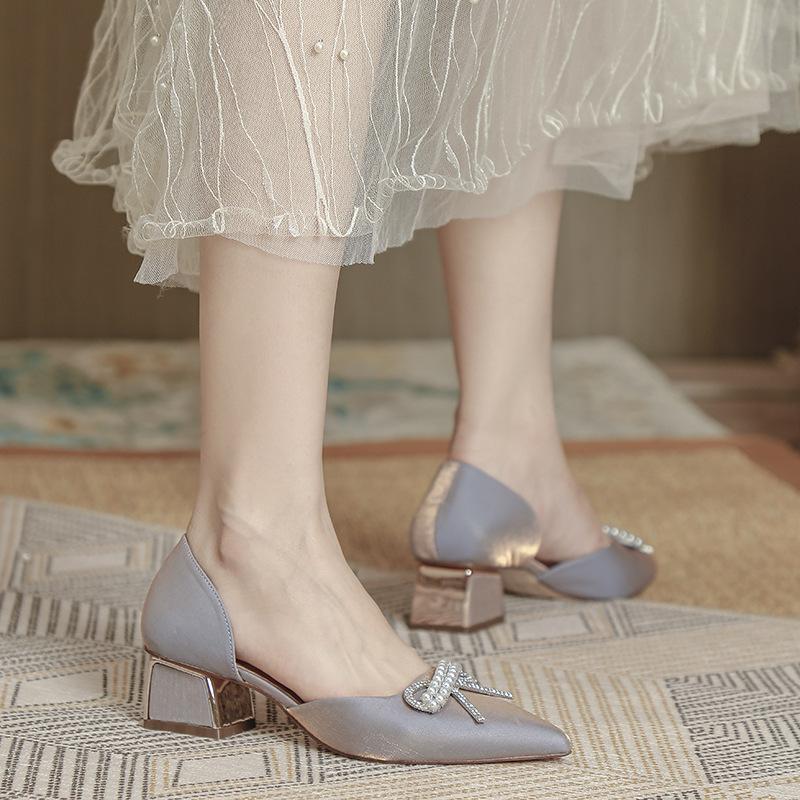 Baotou sandals women's new pointed high heels medium heel thick heel fashion hollow single shoes