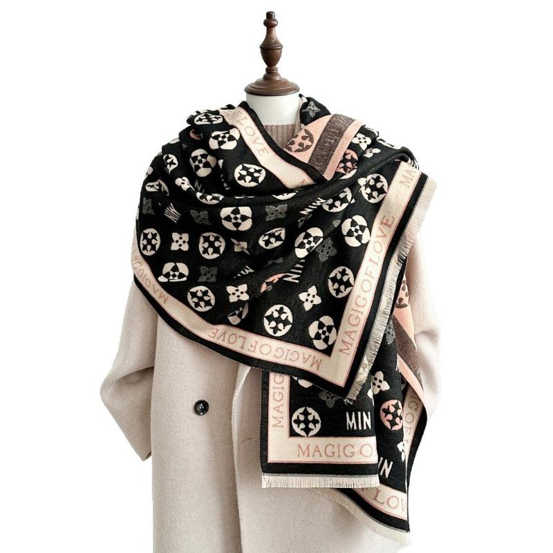 Autumn and winter new atmosphere scarf women's dual-purpose imitation cashmere air conditioner shawl double-sided thickened warm scarf