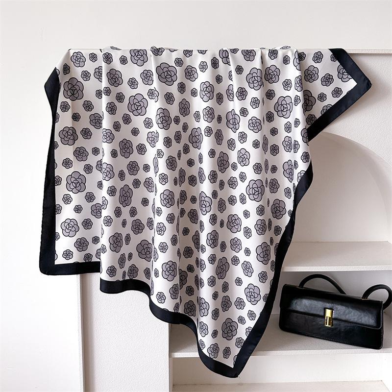 New Fashion 90cm Printed Large Square Scarf Women Spring and Autumn Scarves Twill Silk Headscarf Shawl Female HIjab Luxury