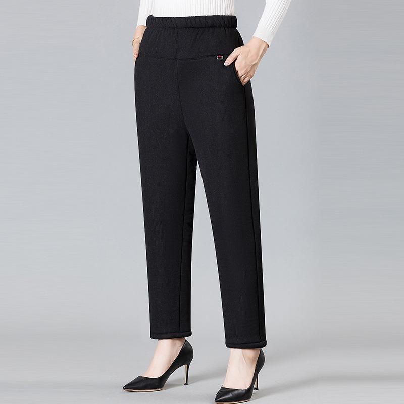 Middle-aged Cotton Pants Mother Winter Warm Velvet Padded Thickened Women's Pants Loose High Waist Autumn and Winter Outer Trousers