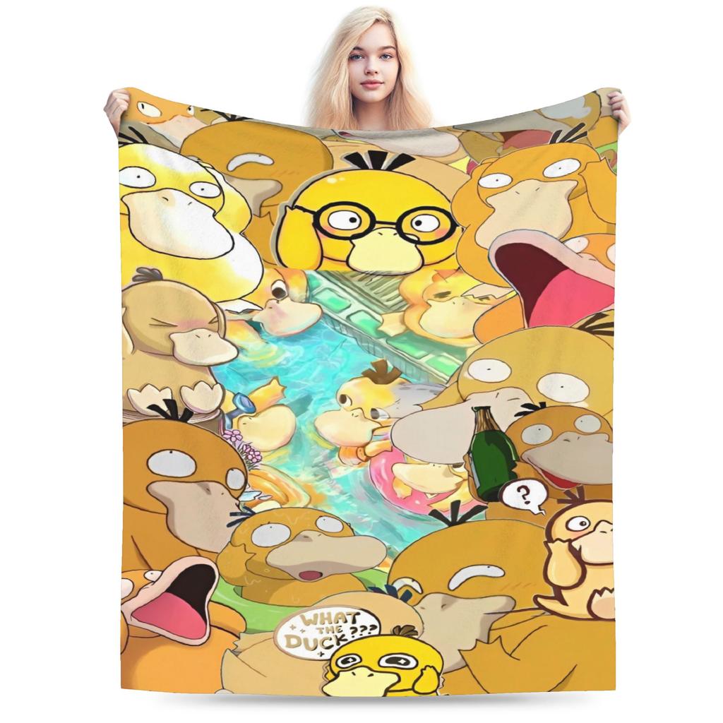 Warm Blanket Travel Office Manga Psyduck Printed Throw Blanket Pokemoned Flannel Bedspread For Outdoor Funny Sofa Bed Cover