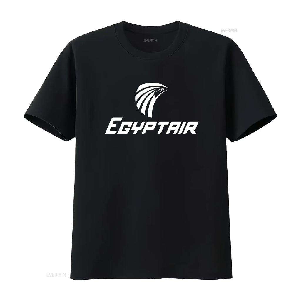 Egypt Air White Logo Egyptian Airline Geek Navy Blue Cotton T Shirt for Cool Design Fashion Casual Vintage Washed