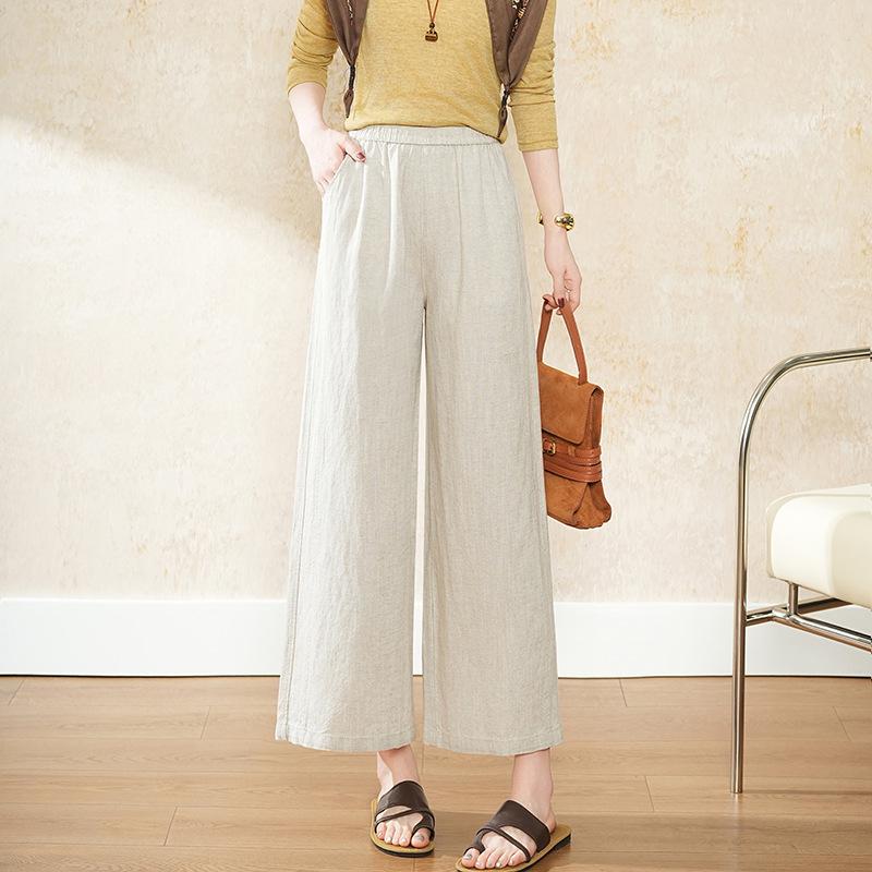 

Women s Wide Leg Cotton-Linen Pants - Spring/Summer 2026, High Waist, Tencel-Linen, Cropped, Straight Leg, Yamamoto Style. 2XL [Suggested 135-150 kg]
