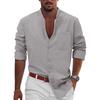 Men Latest Popular Casual Button-Up Long-Sleeve Cotton-Linen Shirt Beach Shirt Casual Shirt