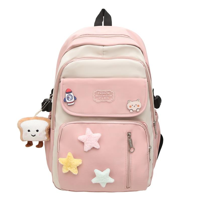 Color Block Campus Schoolbag Student Large Capacity Lightweight Backpack for Girls