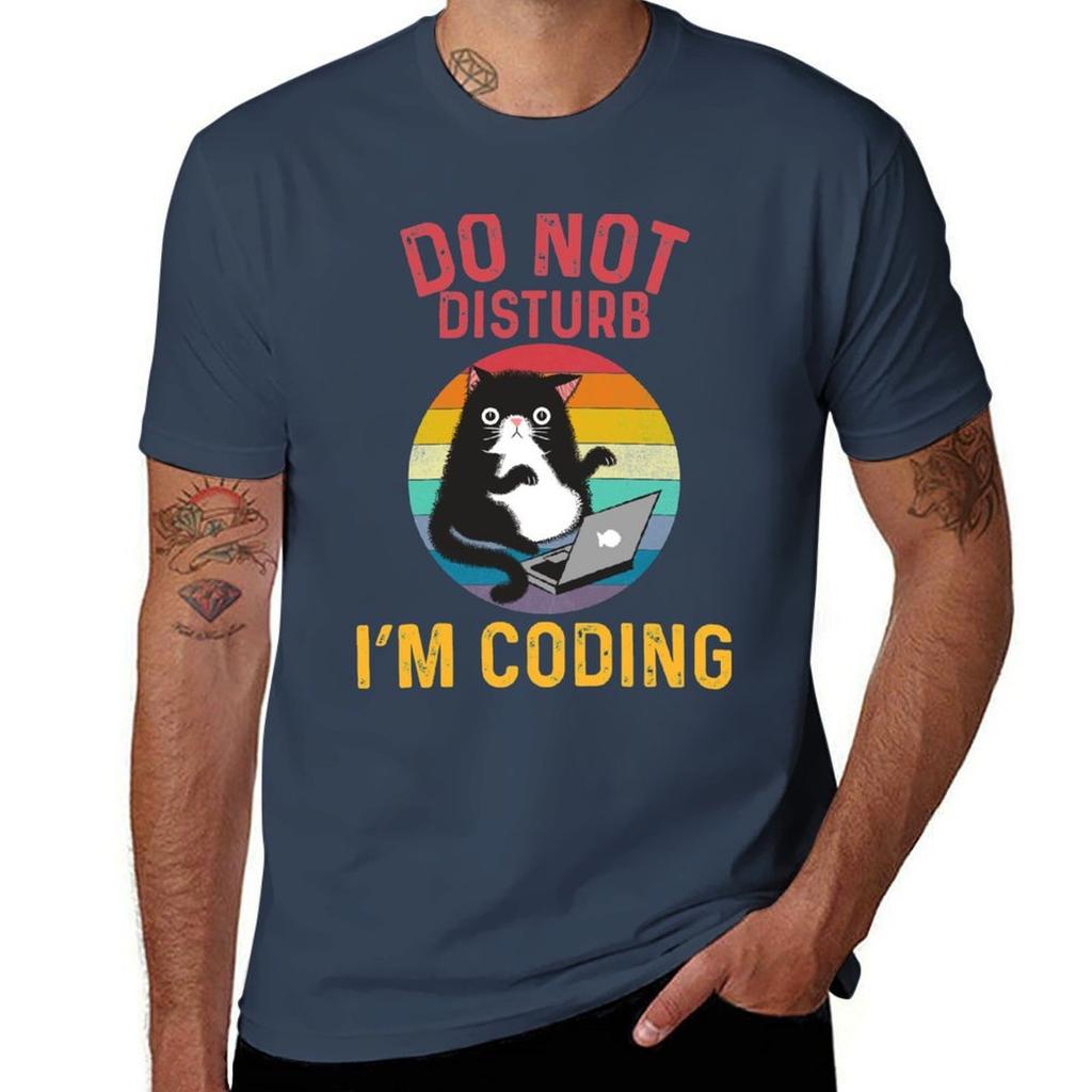Do Not Disturb Im Coding Funny And Cute Cat Tshirt Work Wear Simple Tee Shirt