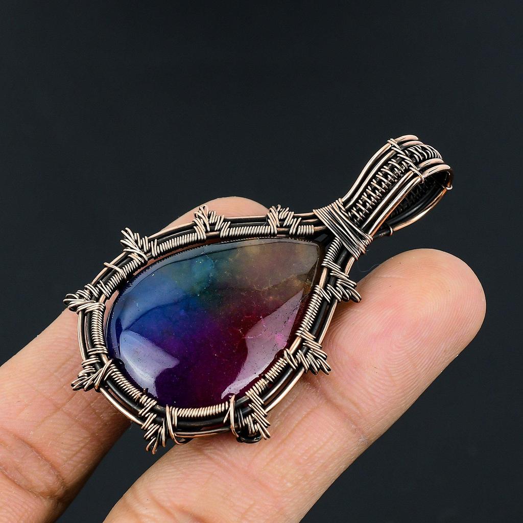 Rainbow Solar Quartz 999 Copper Wire Wrapped Pendant, Handmade Gemstone Pendant Jewelry, Gifts For Wife Brand New Pendant