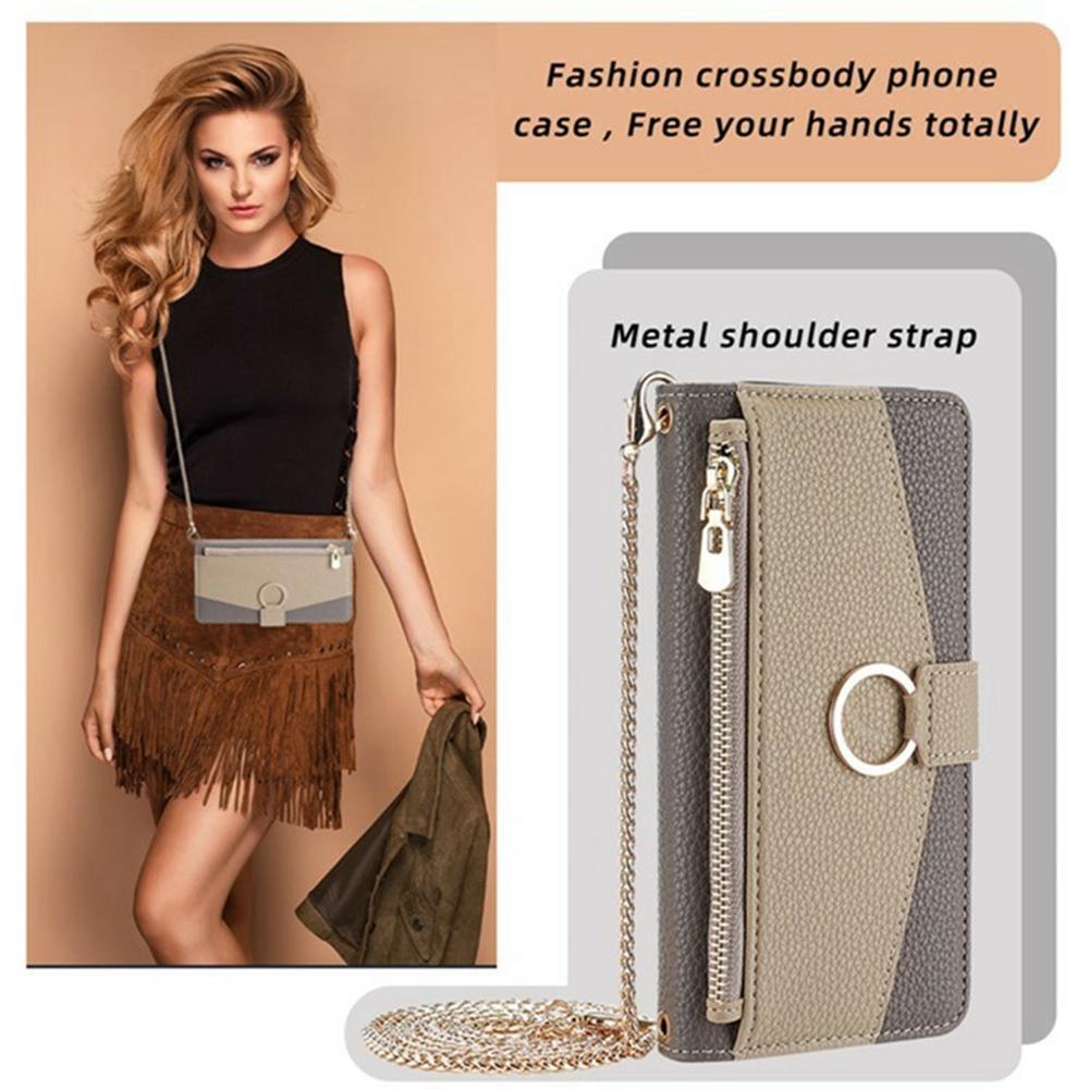 For Motorola Moto G35 5G Case Mirror Wallet Leather Phone Cover with Chain Shoulder Strap