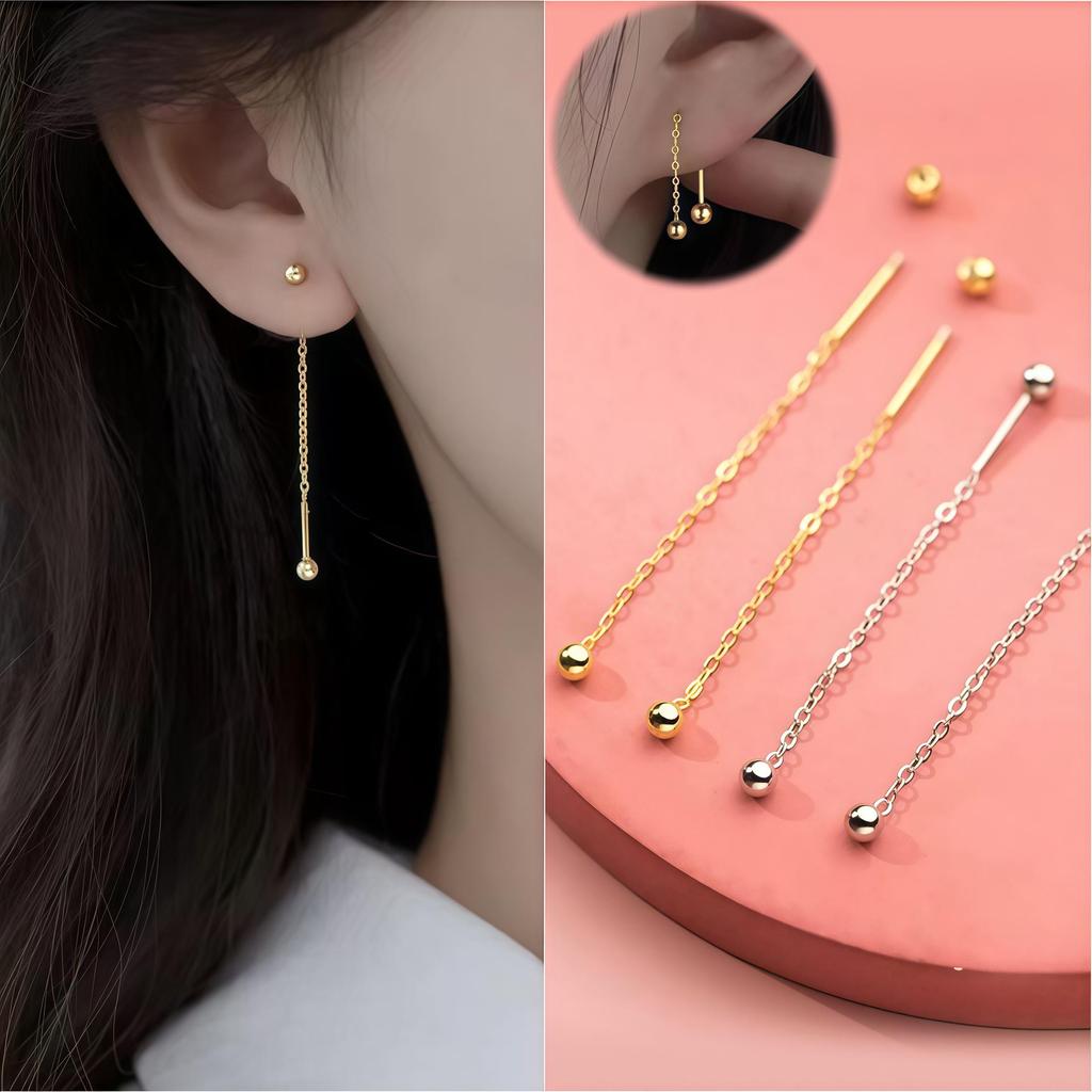 Stainless Steel Threaded Bead Tassel Earrings for Women - Trendy, Fashionable, and Versatile Ear Studs