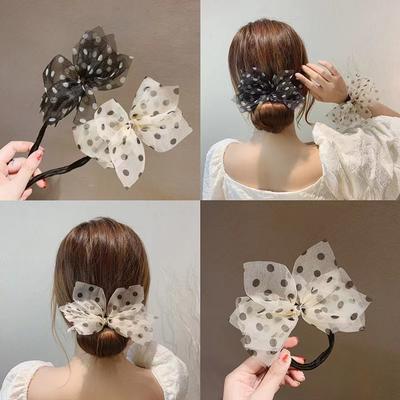 Elegant Polka Dot Bow Lazy Curler Bow Braided Hair Accessory Retro Women's Flower DIY Hairdressing Tool