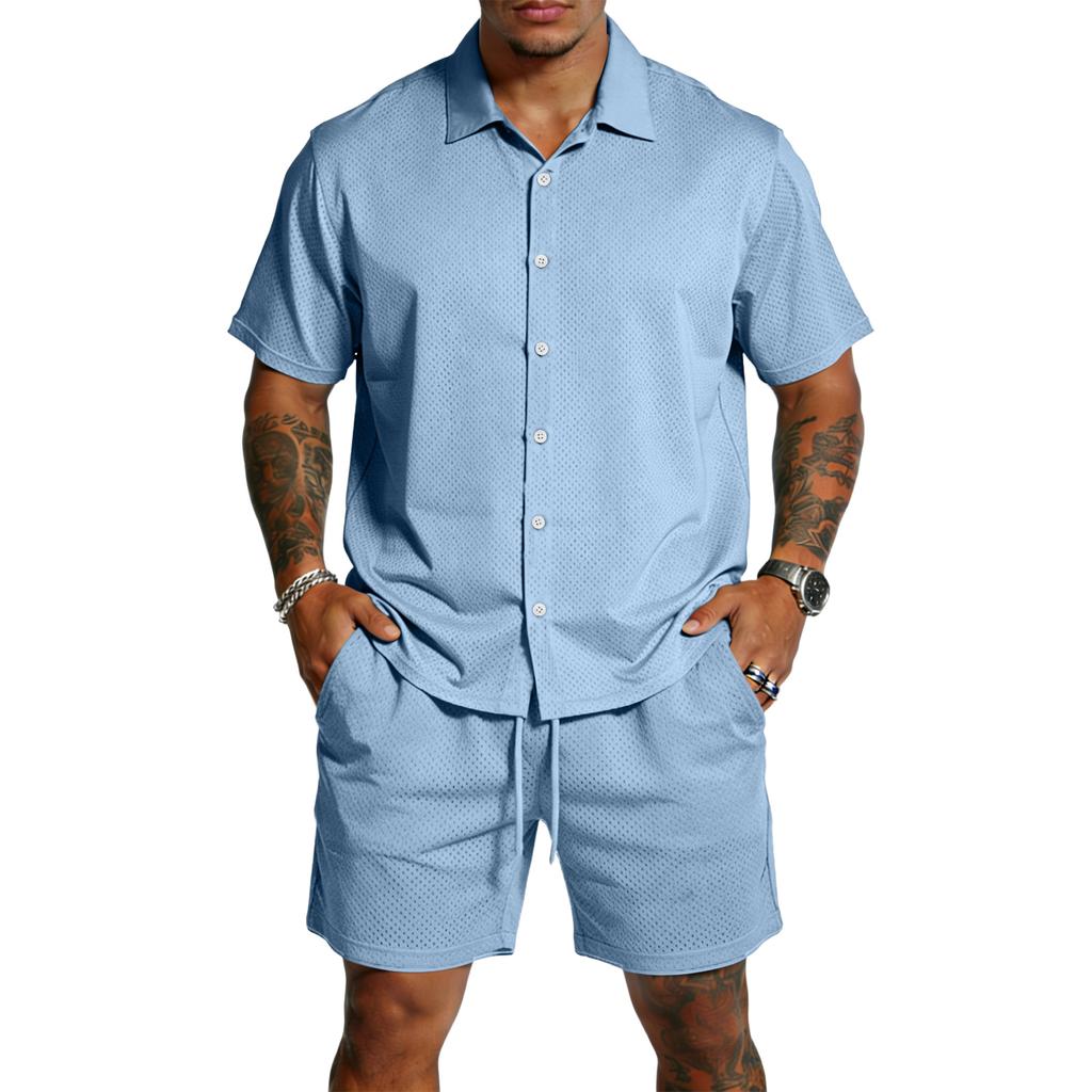 Men's Casual Lightweight Breathable Short-Sleeve Shirt And Shorts Set