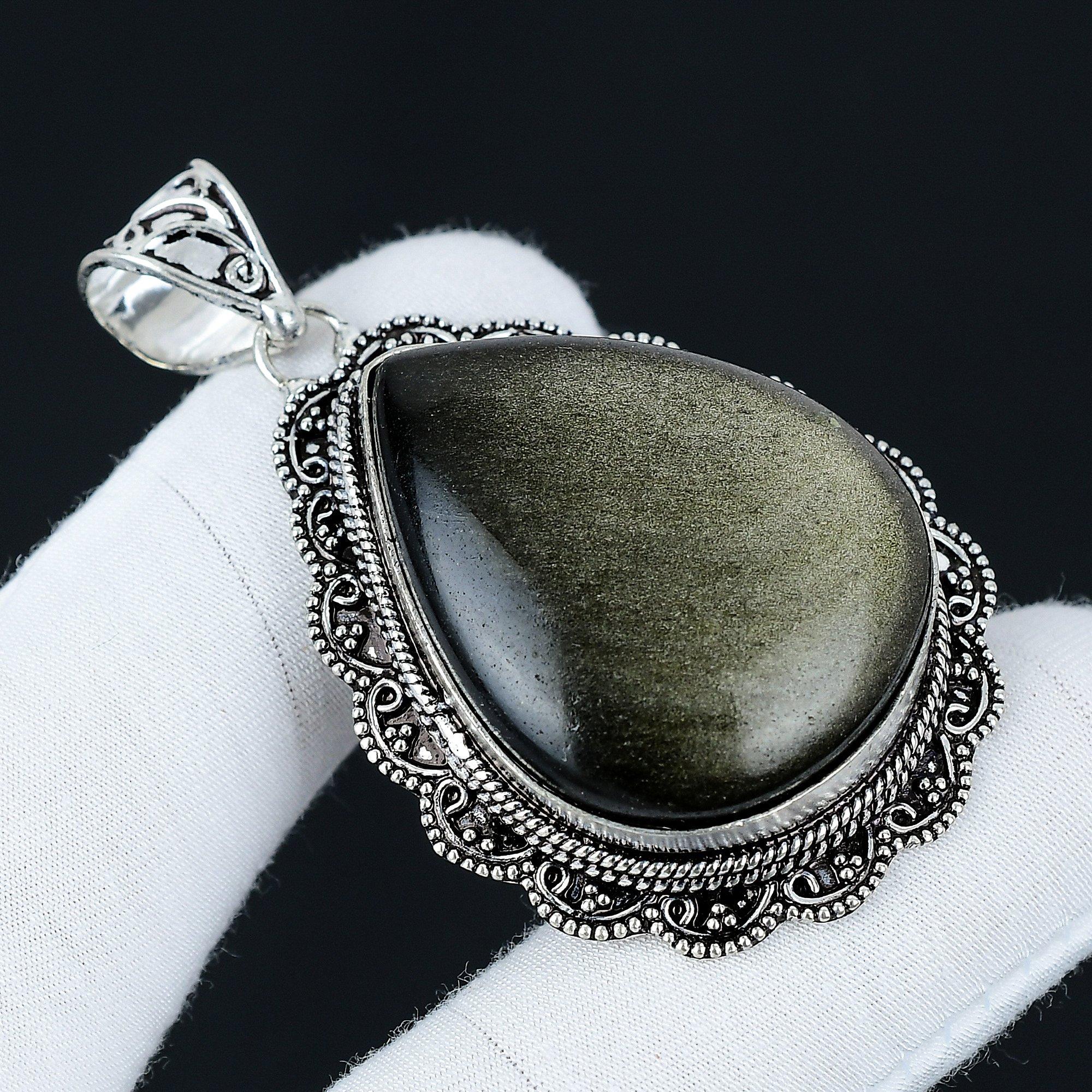 

Подвеска из обсидиана с серебряным блеском, Камень из обсидиана с серебряным блеском, Подвеска ручной работы, Антикварная подвеска, Богемная подвеска, Ювелирные изделия в стиле бохо, Подарок для мамы