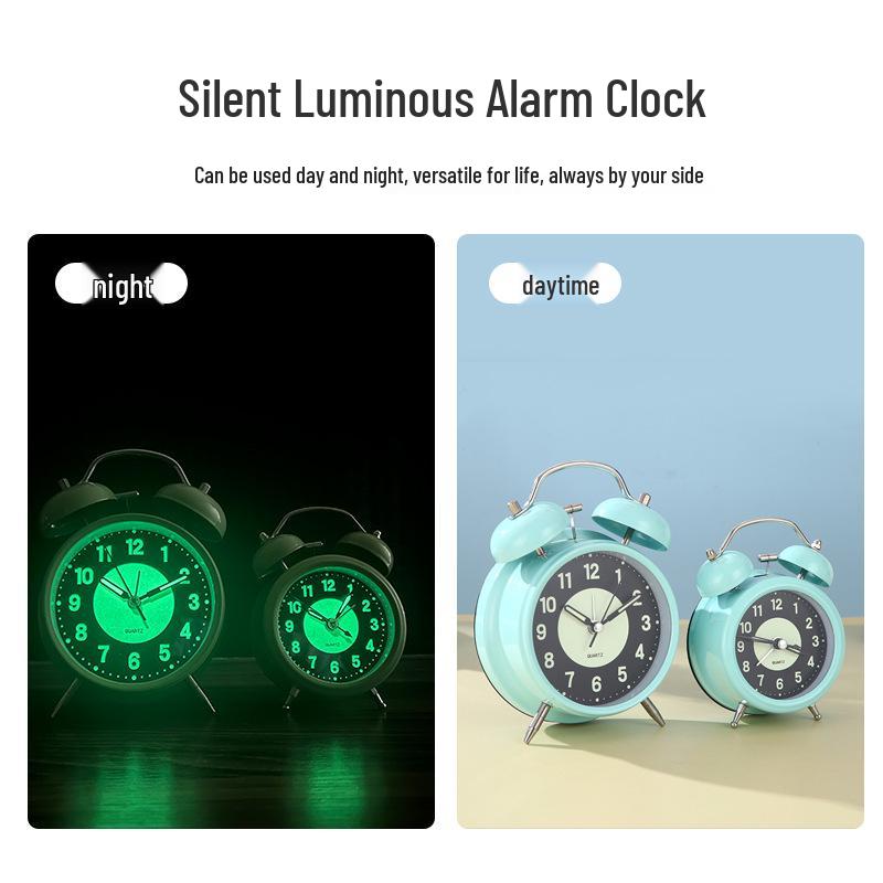 3" 4" Luminous Silent Metal Alarm Clock with Loud Ringtone - Bedside/Desk Use