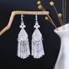 Vintage Ethnic Miao Silver Alloy Teardrop Tassel Earrings
