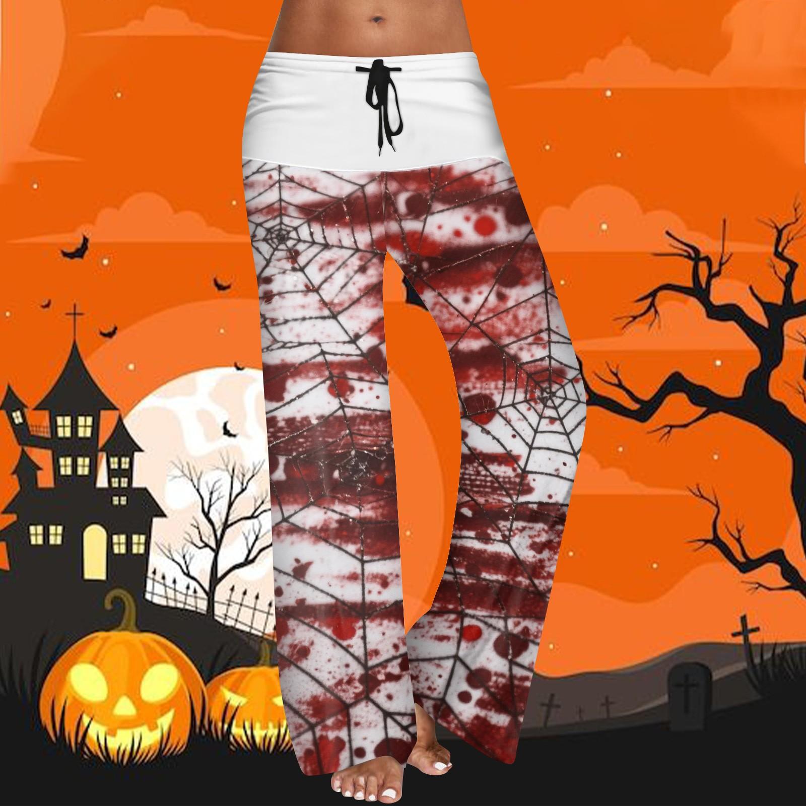 

Женские повседневные брюки с эластичным поясом на кулиске, широкими штанинами, цветной вставкой и принтом на Хэллоуин XL