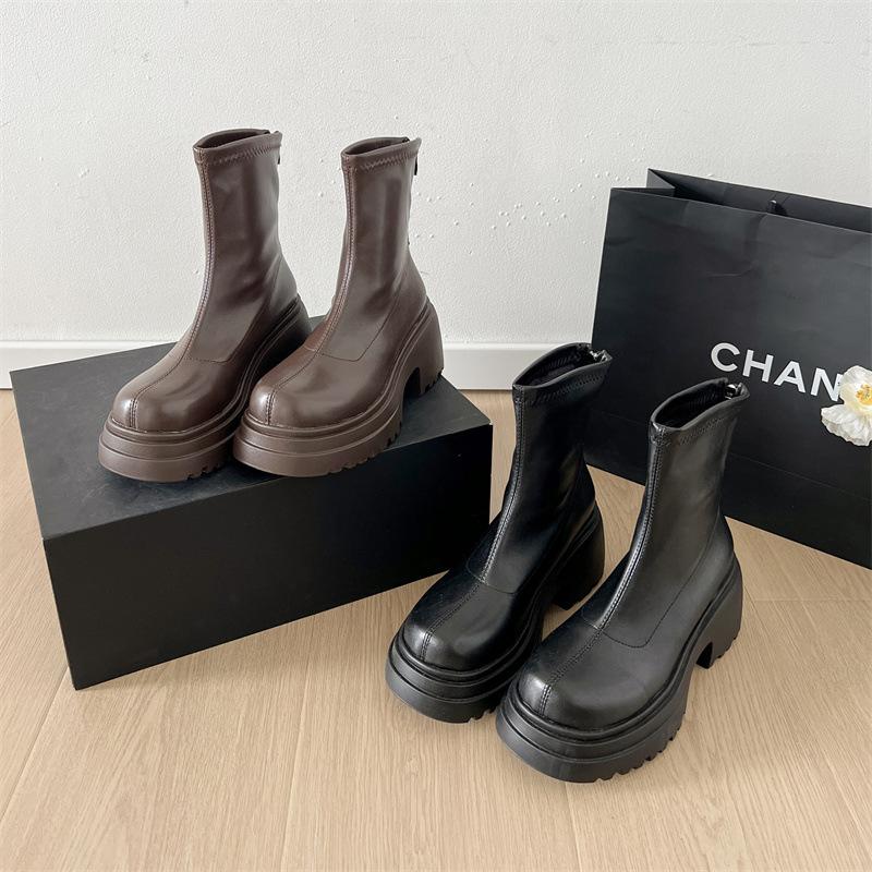 Britischer Stil kleiner Mann schwarz dicksohlige Western Cowboy Stiefel Damen 2025 neuer Herbst Retro dicker Absatz Martin Stiefel