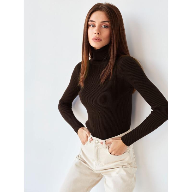 TIFICY Women's Fashion Casual Fall Winter Solid Color Print Long Sleeve High Neck Sweaters