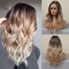 Alan Eaton Blonde Brown Ombre Synthetic Lace Front Wigs Long Curly 13x1 Lace Wig Women Natural Daily Fluffy Heat Resistant Fiber