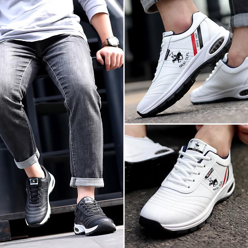 Scarpe Casual da Uomo Paul alla Moda, Taglia Grande, in Pelle Bianca - Stile Coreano, Ammortizzazione ad Aria, Comode per Correre e Sport.