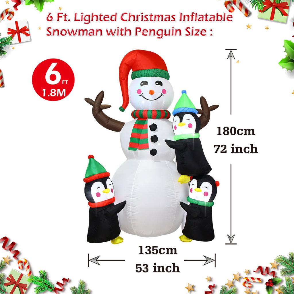 Christmas Inflatable Decorations with LED Lights, Giant Snowman, Gingerbread Man, Gift Bag, Lawn Yard Party Xmas Ornaments