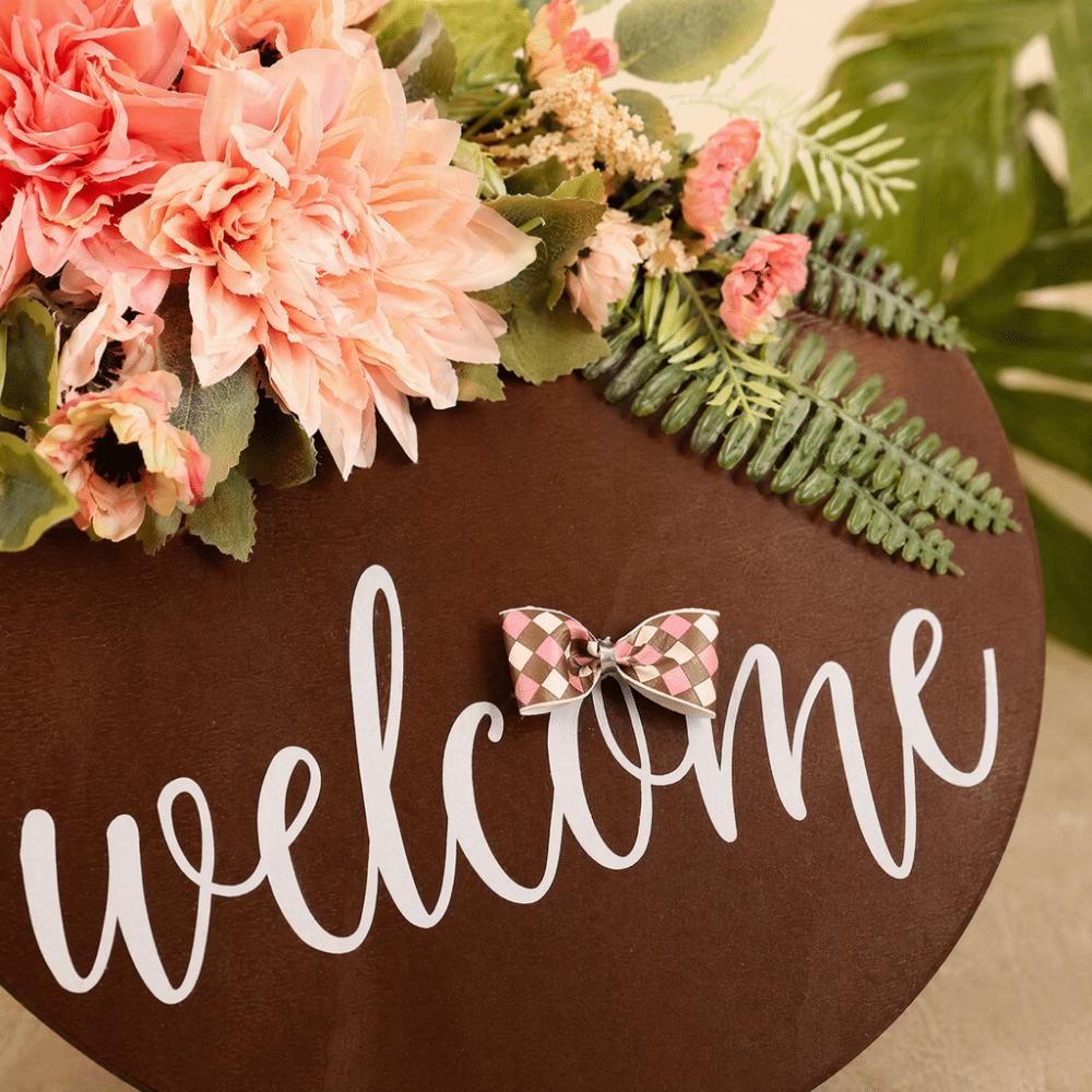 11.81x15.75in Welcome Sign with Flowers Entryway Hanging Flower Decor  Classroom Welcome Plaque