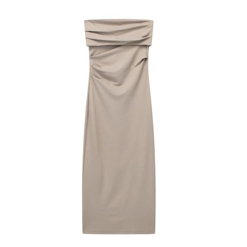 

European American Women s Clothing Knitted Sexy Backless Slim Tube Top Midi Long Dress M хакі