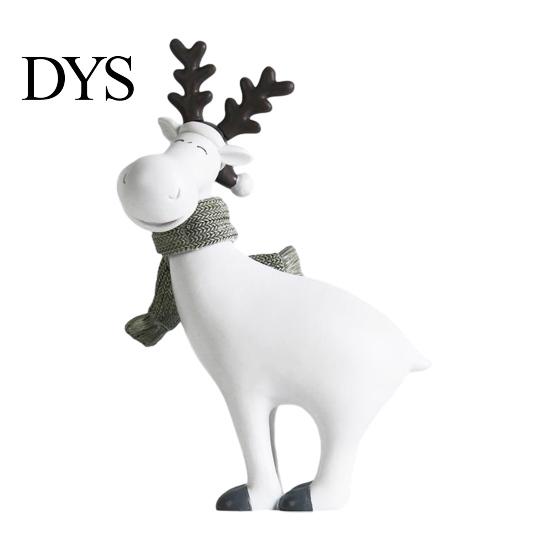 Moderne Wohnzimmer-Tischdekorationen Nordisch Minimalistisch Harz Rentierfigur mit Strickschal, Niedliche Heilende Hirschstatue, Mattweißer Boho-Tisch