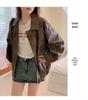 Damen Kleine Braune Lederjacke - 2025 Amerikanischer Retro-Stil mit Gewischtem Farbdesign, Baumwollgefüttert.