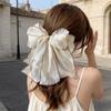 Pearl Decor Bow Hair Clip Sweet Ponytail Holder Fairy Style Sheer Organza Spring Clip  Party