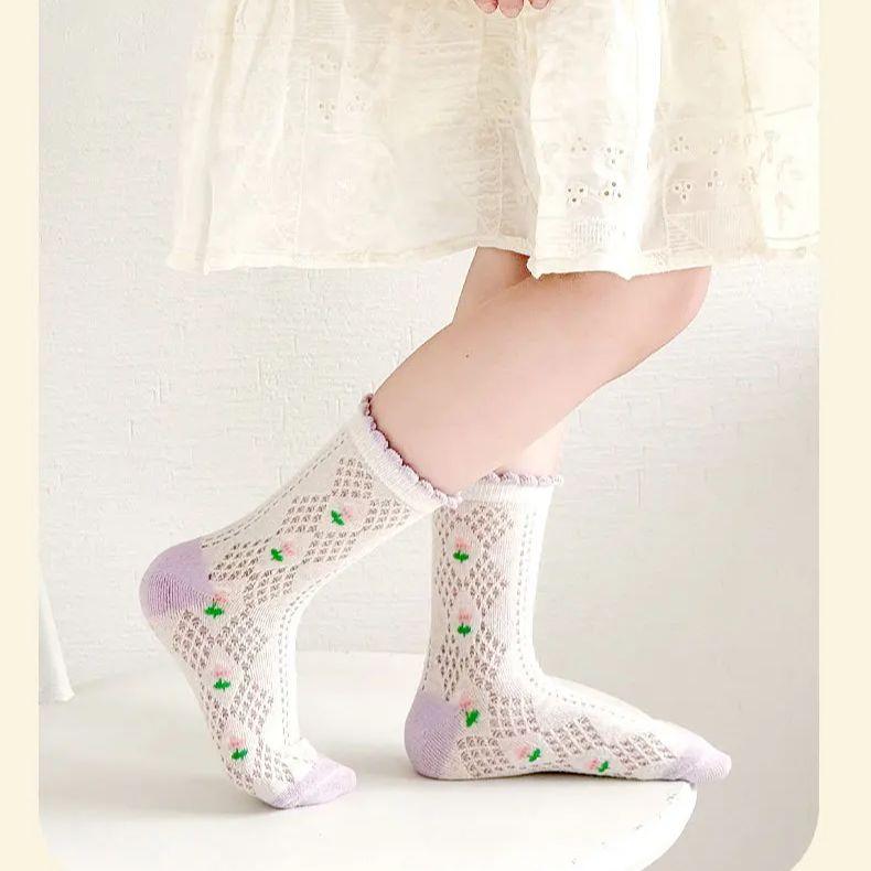 Summer Socks Girls Mesh Socks 5 Pairs Baby Socks Summer Cotton Socks Thin Mesh Sock 1-12T Children's Crew Socks Solid Color