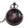 Relógio de bolso mecânico preto Gear Gun Vintage Clamshell Hollow Necklace Relógio de bolso para homens e mulheres