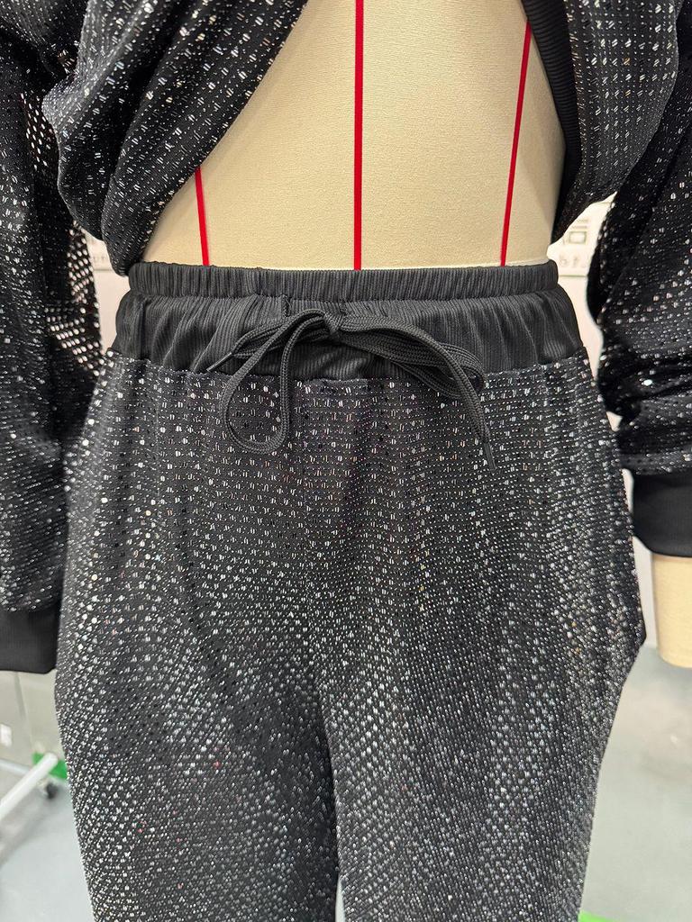 Damski luźny top z długim rękawem i szerokie spodnie ze sznurkiem, dwuczęściowy zestaw w gwieździsty wzór